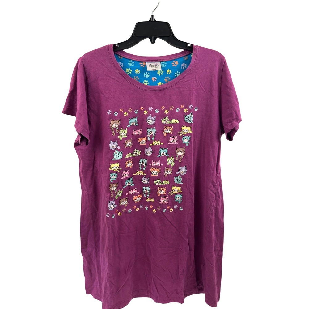 The Animal Rescue Site T-Shirt L/XL Purple Cartoon Cat Graphic Cotton Womens